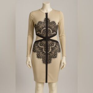 Chic Black and Tan Lace Dress